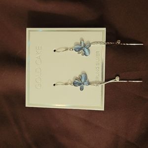 Gold cake new blue butterfly sterling silver dangle earrings